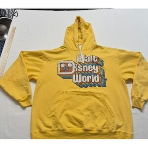 Walt Disney World Hoodie Adult Large Yellow Retro Logo Pullover Sweatshirt